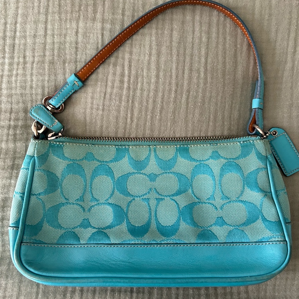 Coach Demi Hampton Monogram Baguette Turquoise y2k